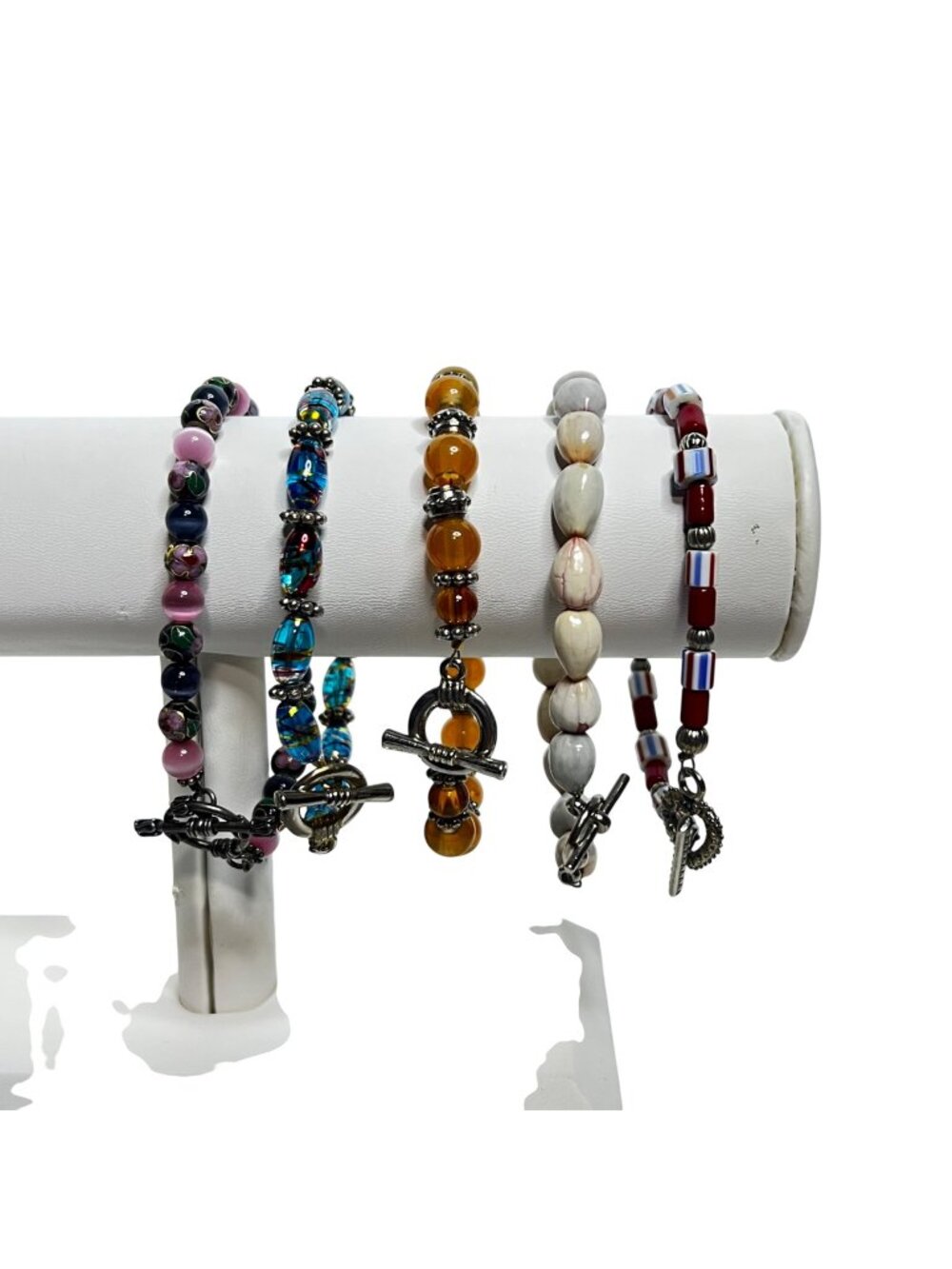 Lot of 5 Silver Tone Beaded Bracelets With Toggle Clasps (6506)